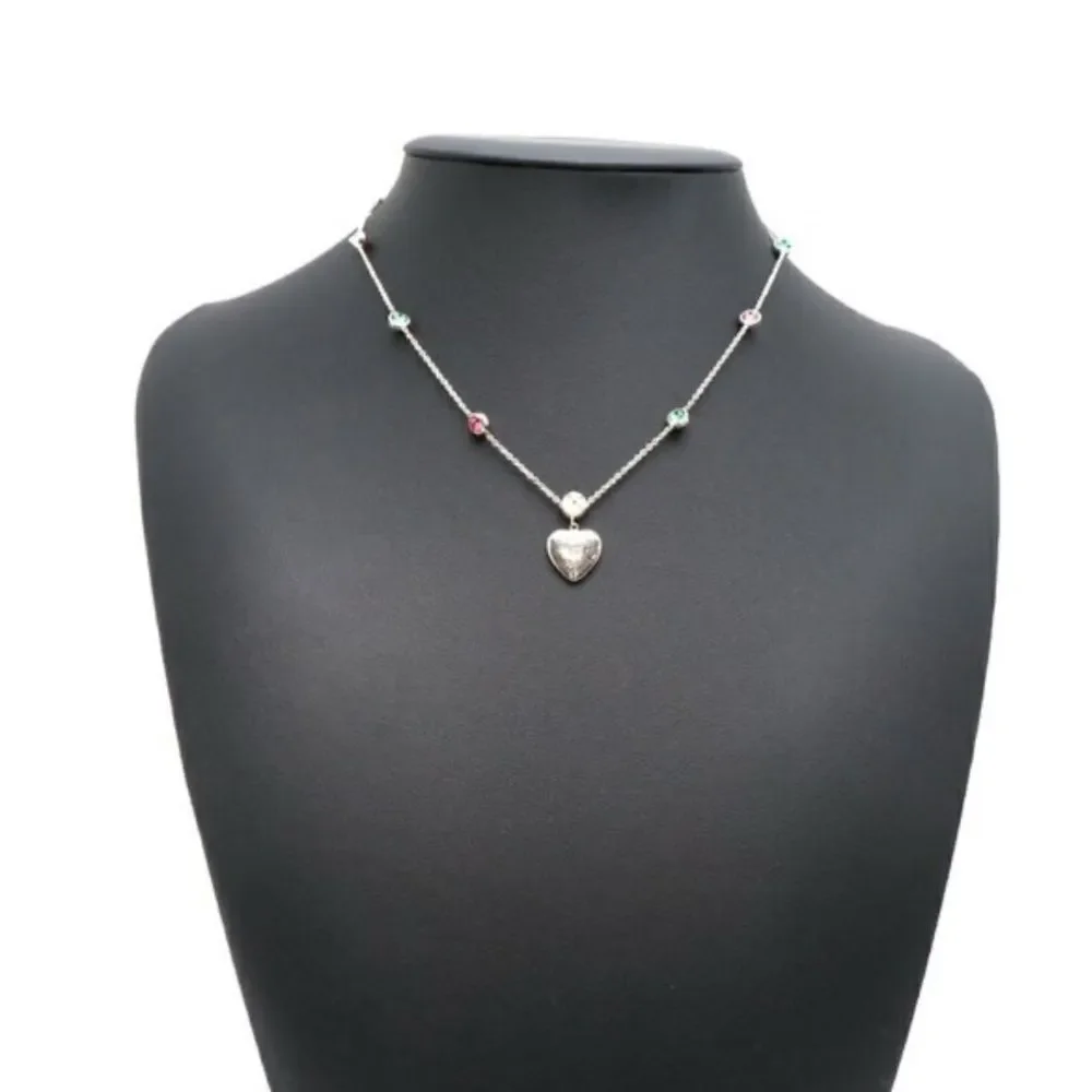 NWT Gucci Blind For Love Heart Necklace Silver Crystal OS
